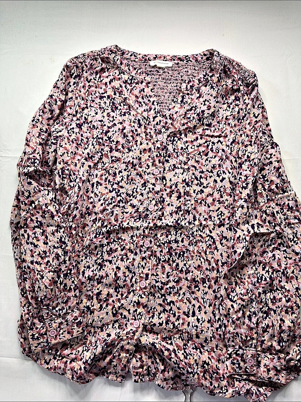 Beach Lunch Lounge Floral Blouse in Pink & Purple Size Large